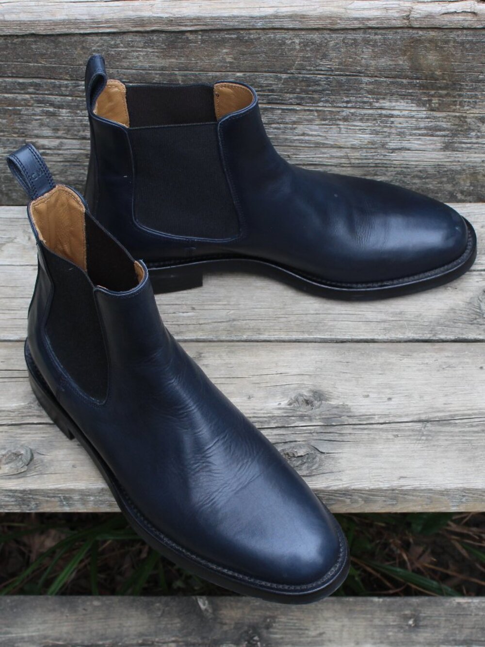 Club Monaco Blue Leather Chelsea Boots, Men's Size 11 US, Made in Italy